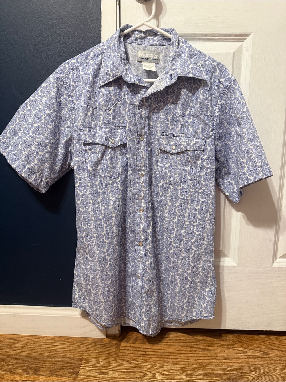 Wrangler Light Blue Paisley Pearl Snap Short Sleeve Western Shirt